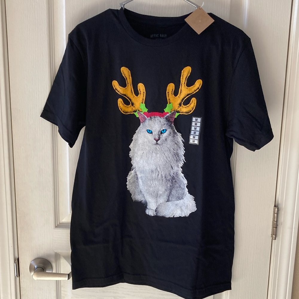 Attic Salt Christmas Cat with Antlers Graphic Tee